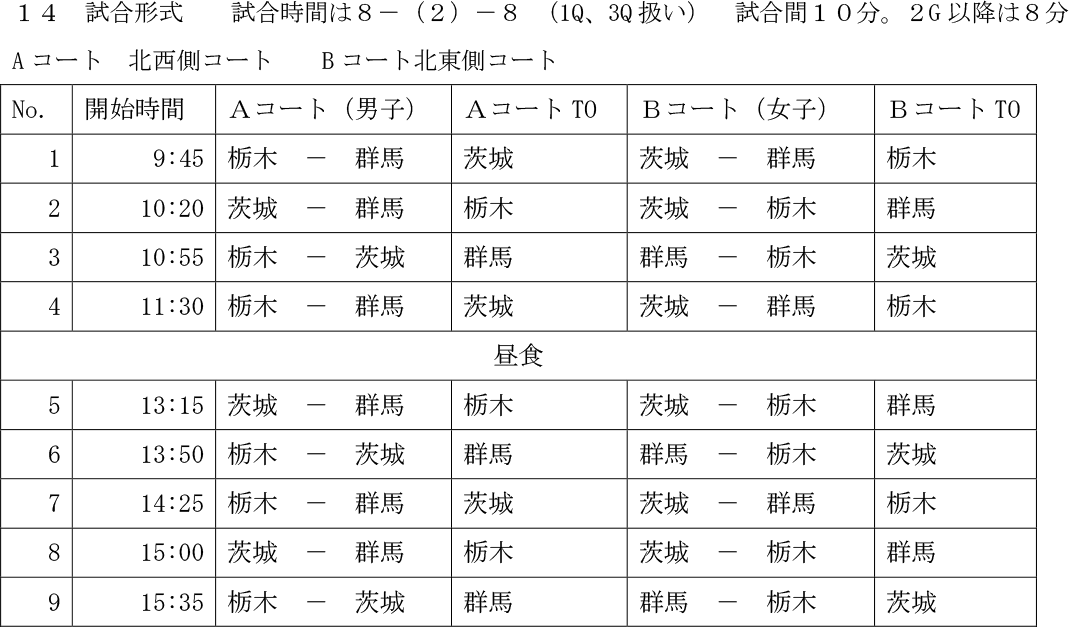2024(令和6)年度 第7回 北関東U15 DC交流戦(栃木遠征) 試合予定